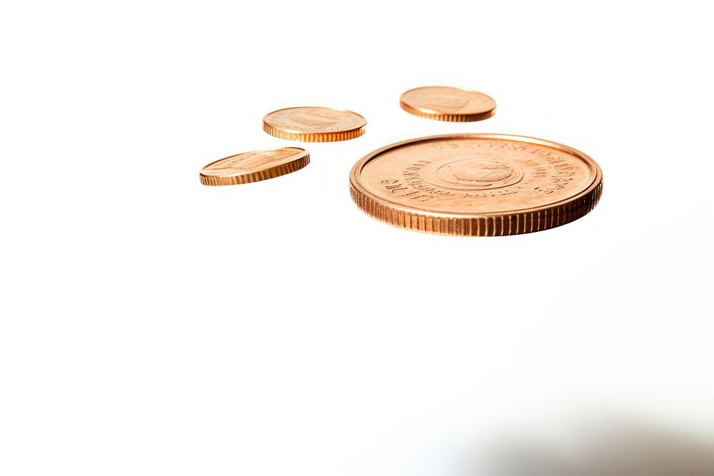 Photo of flying coin money white background investment.