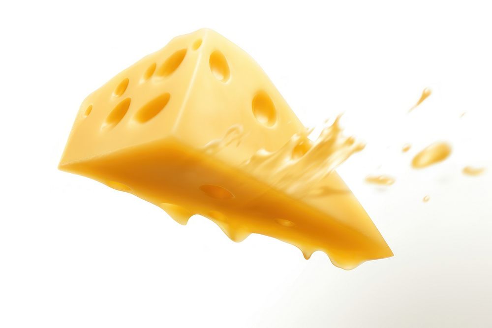 Photo of flying cheese food parmigiano-reggiano white background.