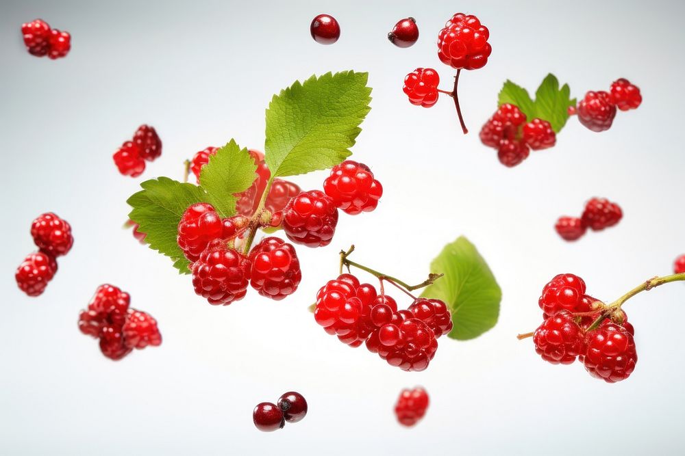 Photo of flying berry fruits raspberry plant food.