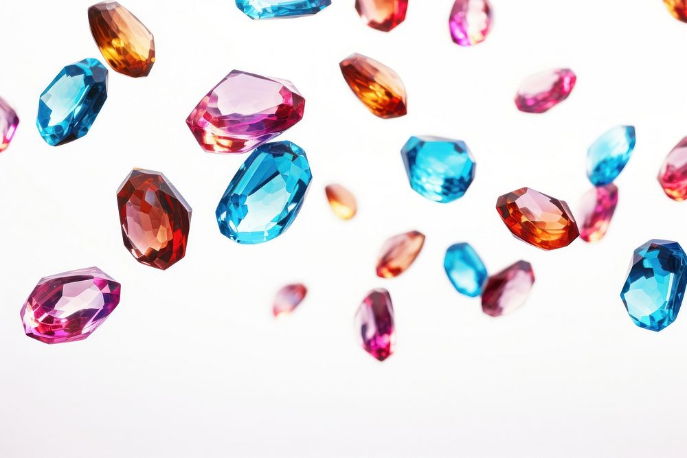 Photo of flying gemstones backgrounds jewelry white background.
