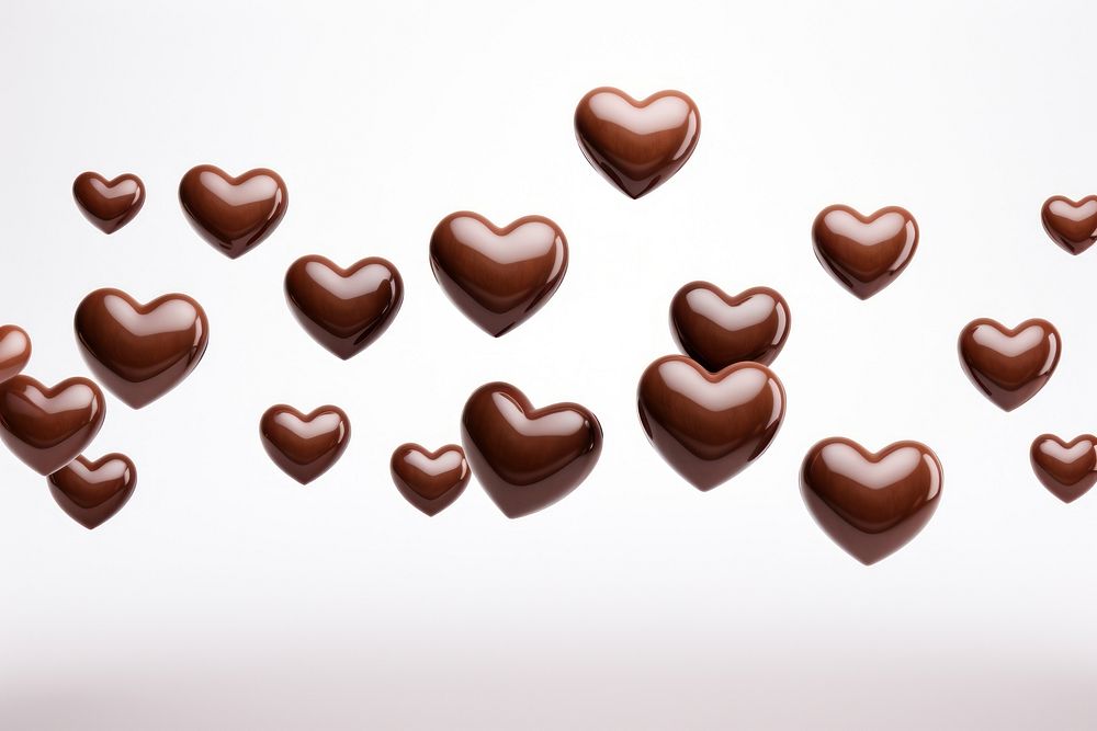 Photo of flying heart shape chocolate confectionery backgrounds food.