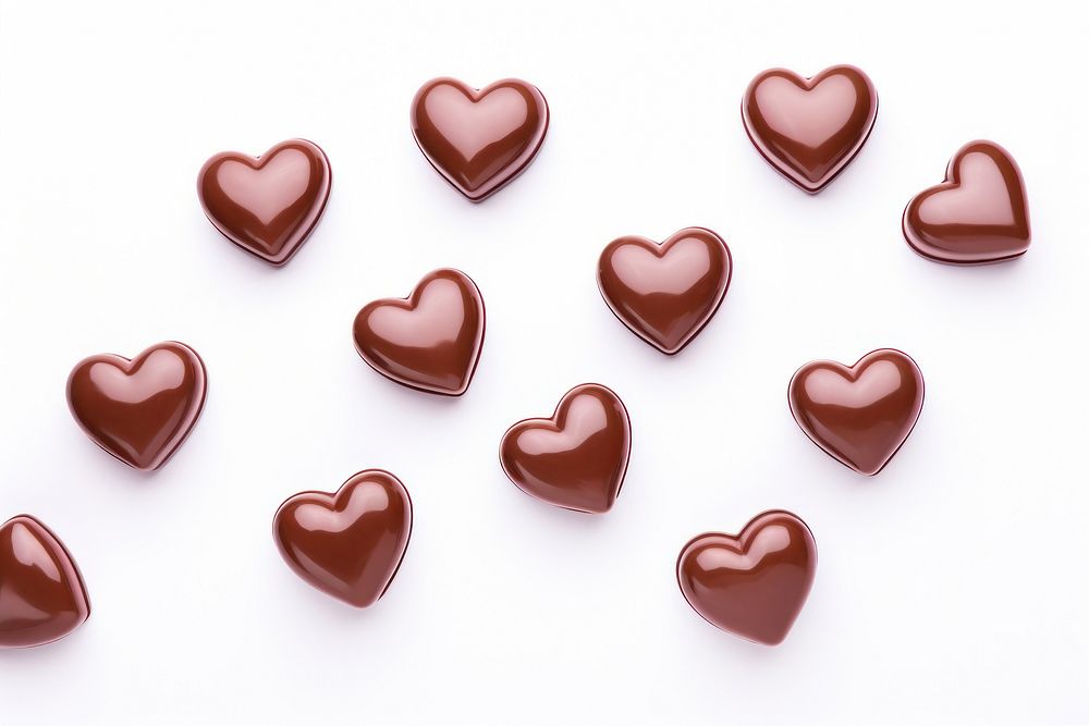Photo of flying heart shape chocolates backgrounds food red.