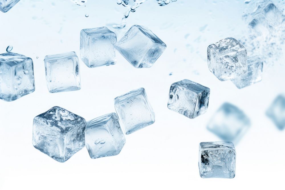 Photo of flying ice cubes backgrounds crystal accessories.