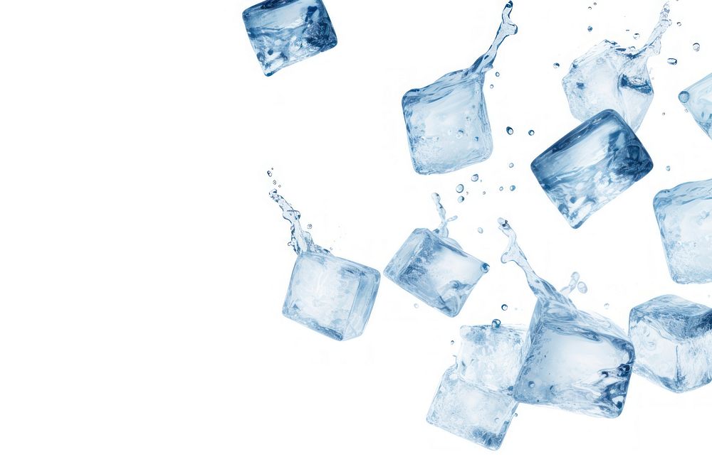Photo of flying ice cubes backgrounds white background refreshment.