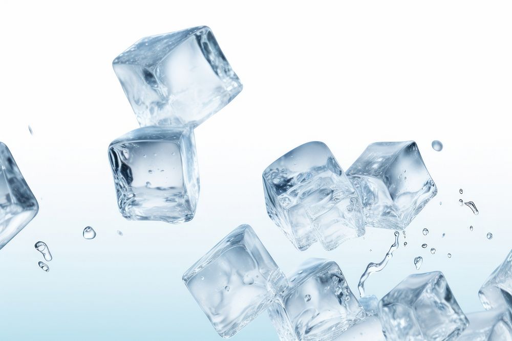 Photo of flying ice cubes crystal transparent accessories.