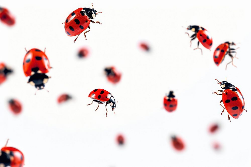 Photo of flying ladybugs animal insect red.