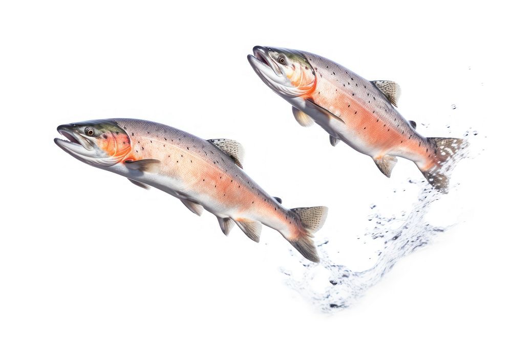 Photo of flying salmons animal trout fish.