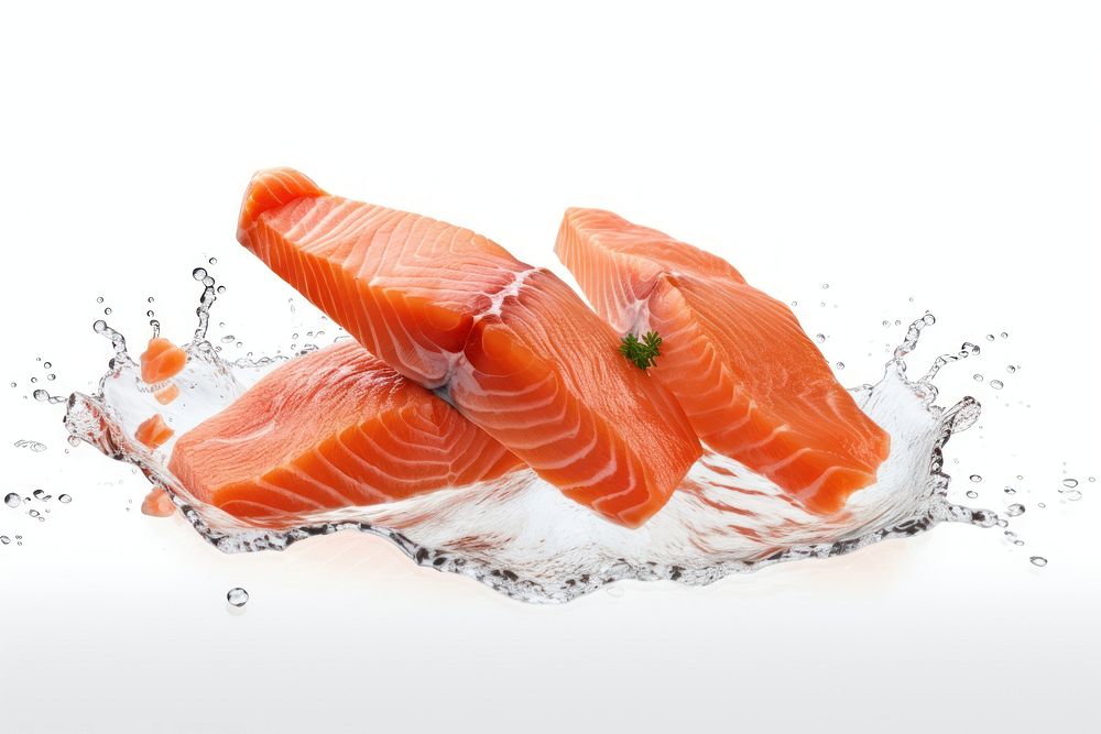 Salmons fillet steak seafood meat white background.
