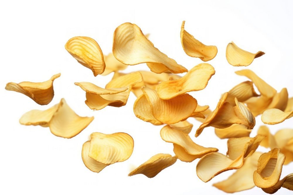 Photo of flying potato chips backgrounds petal plant.