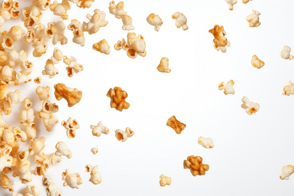 Photo of flying popcorns backgrounds snack food.