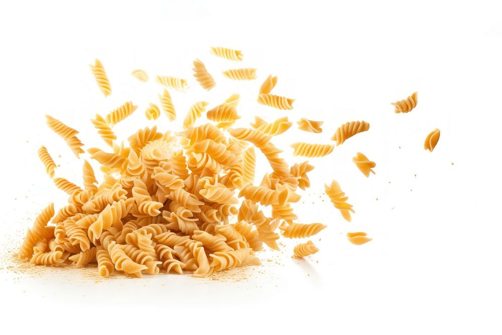 Photo of flying pastas food white background freshness.