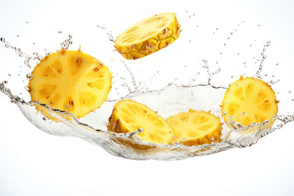Photo of flying pineapple slices fruit plant food.