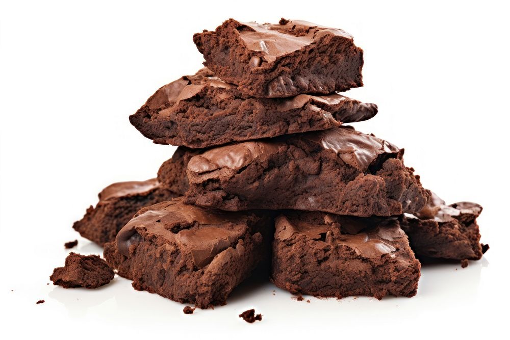 Pile of brownie confectionery chocolate dessert.