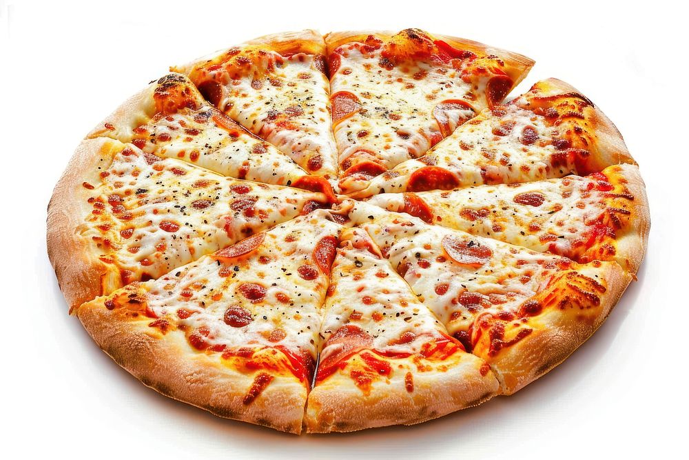Pizza food meat white background.