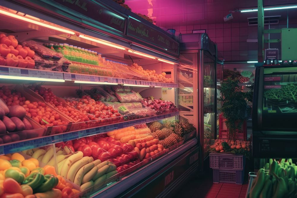 Supermarket refrigerator illuminated arrangement.