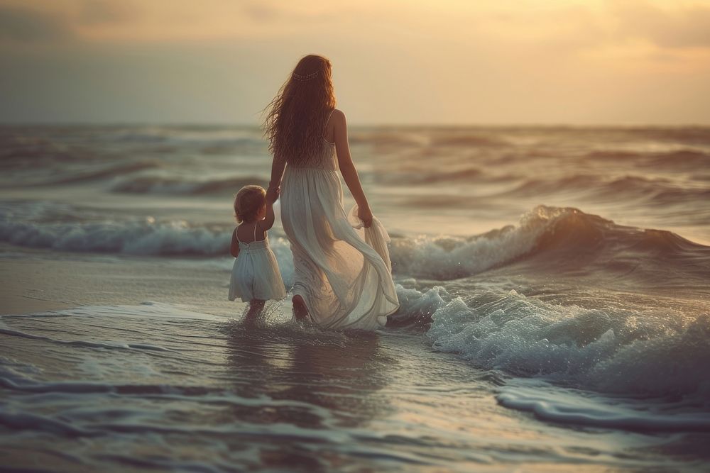 Mothers and child sea photography outdoors.