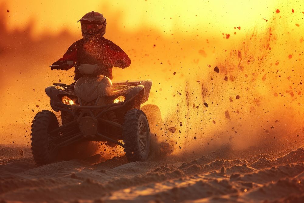 Racing quad bike on the sand motorcycle outdoors vehicle.