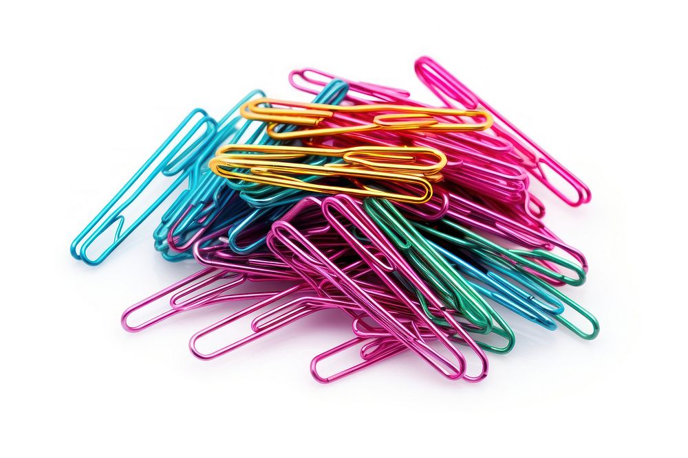 Colorful paper clips white background variation abundance.