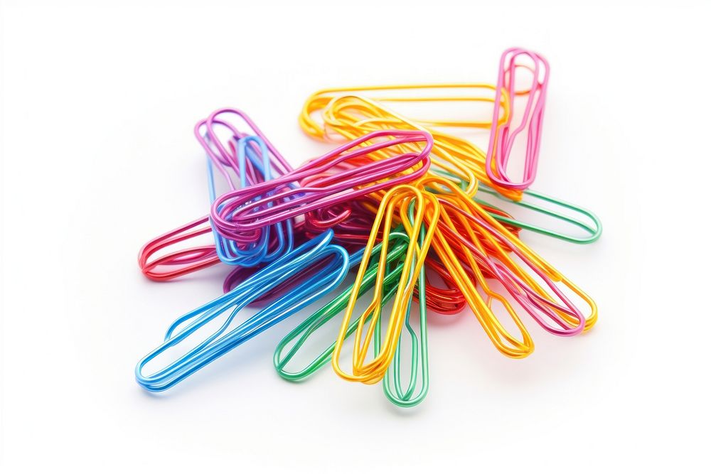Colorful paper clips white background variation abundance.