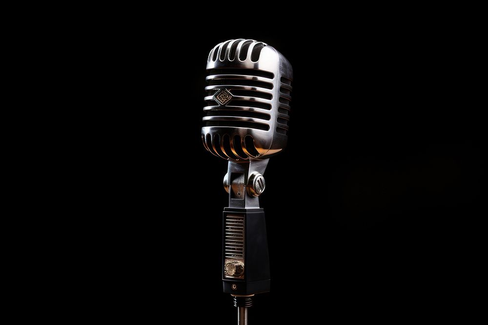 Vintage Microphone with stand microphone performance darkness.