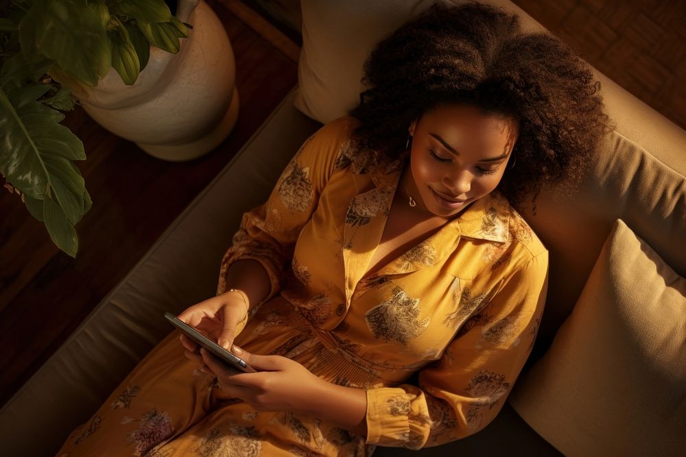 African-american woman with smartphone sitting adult head.