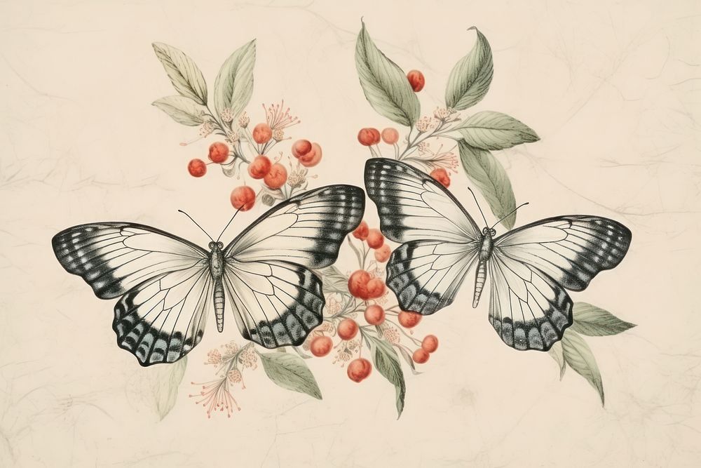 Vintage drawing of butterfly sketch pattern animal.