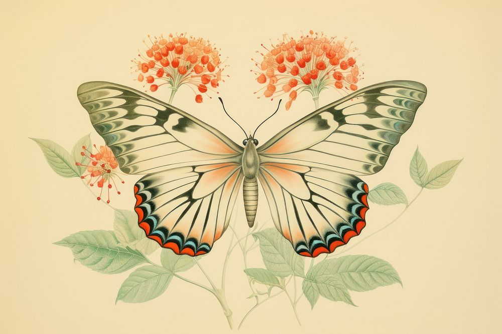 Vintage drawing of butterfly sketch pattern animal.