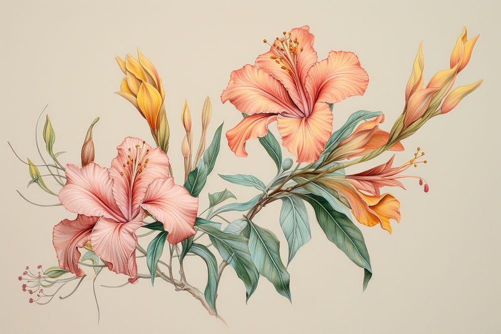 Vintage drawing of flowers sketch plant art.