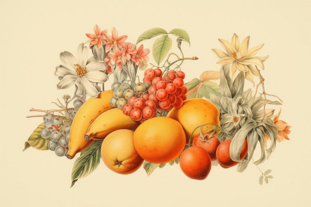 Vintage drawing of fruit painting sketch plant.