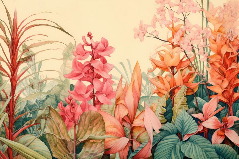 Vintage drawing of jungle flower backgrounds painting.