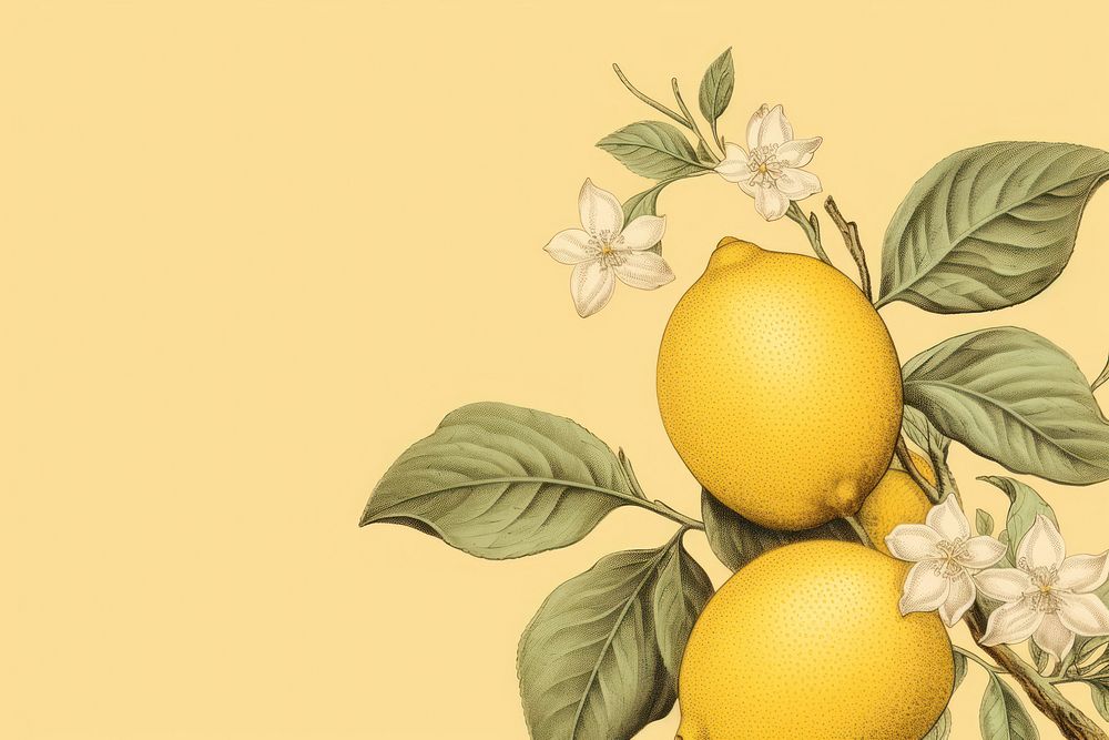 Vintage drawing of lemon fruit plant food.