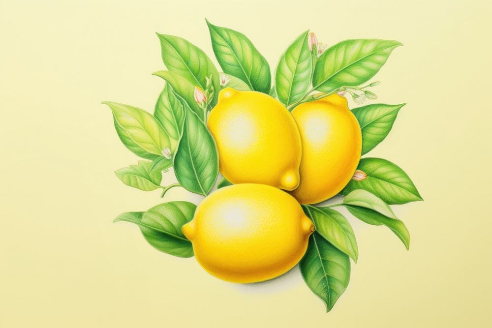 Vintage drawing of lemon fruit plant food.