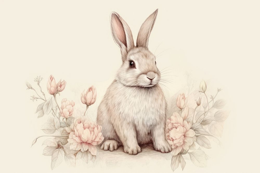Vintage drawing of rabbit sketch animal rodent.