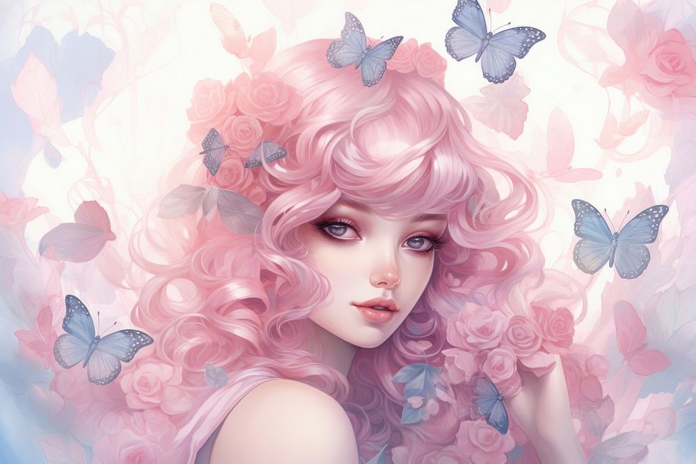 Rose and butterfly portrait photography hairstyle.