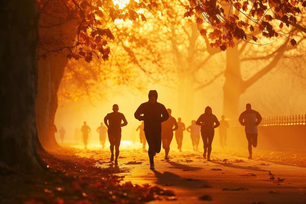 Runner group running autumn jogging adult.