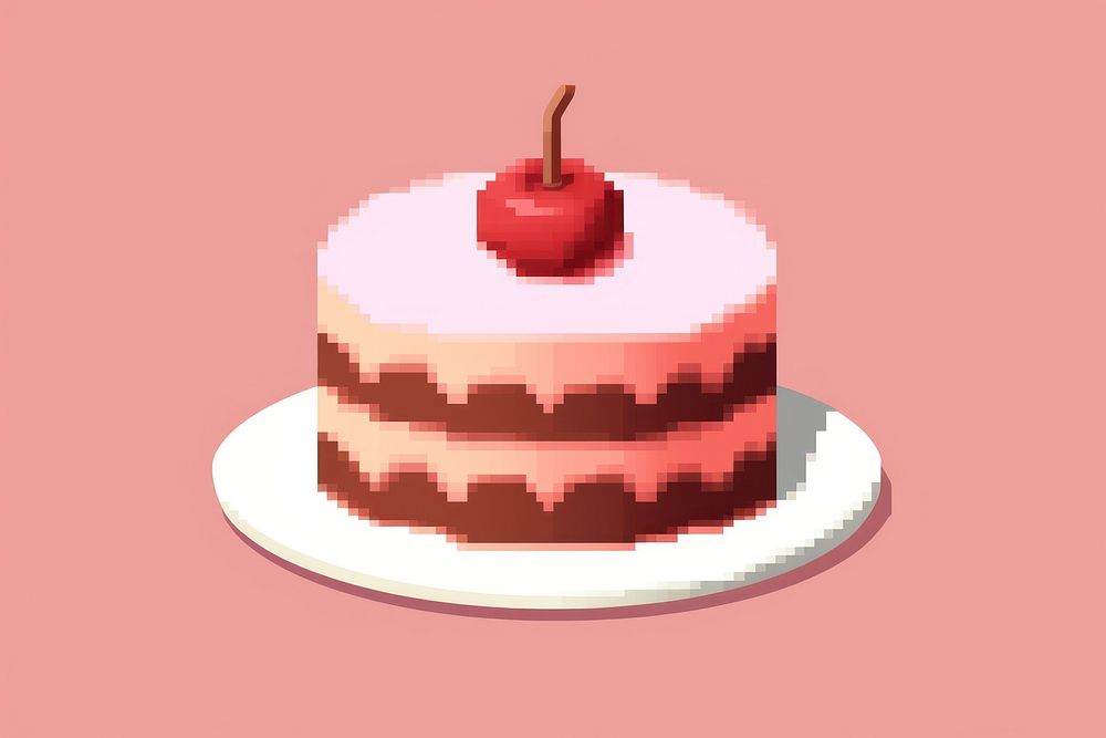 Cake pixel dessert food strawberry.