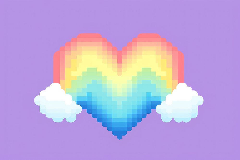 Cloud with rainbow pixel graphics shape heart.