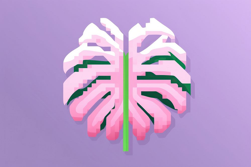 Monstera leaf pixel graphics purple art.