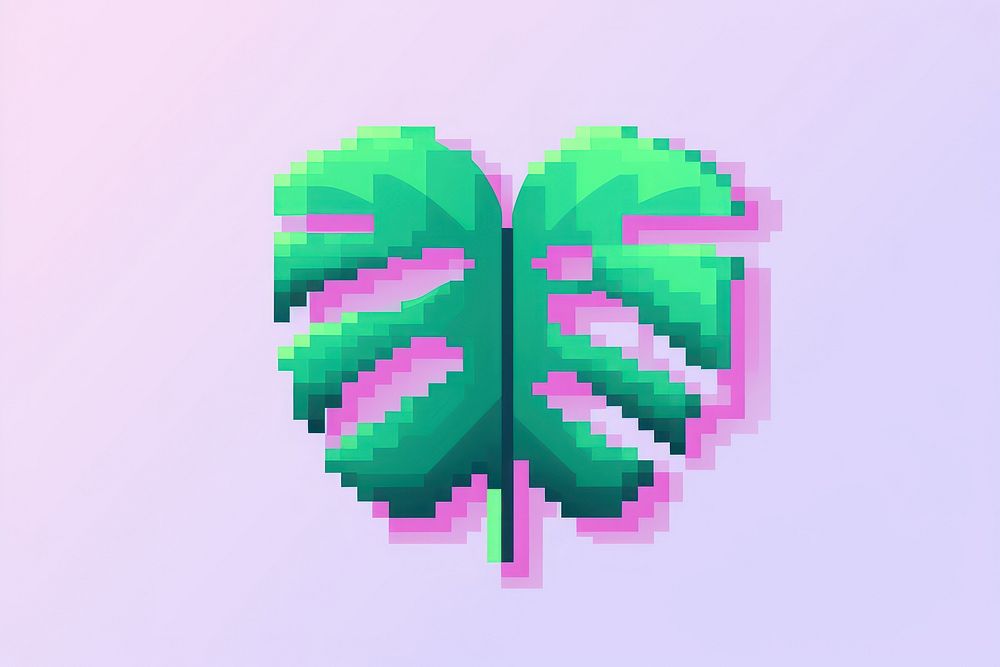 Monstera leaf pixel art graphics purple.