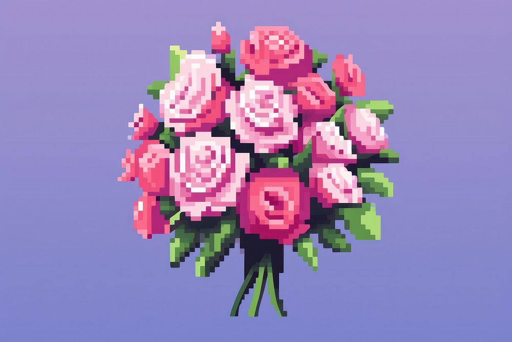 Roses bouquet pixel art graphics pattern.