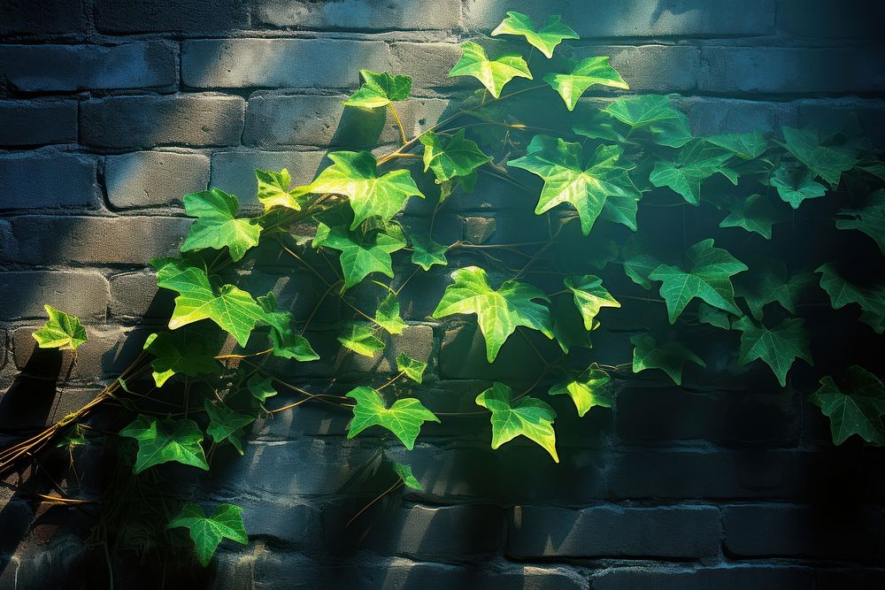 An ivy plant on a rustic wall green backgrounds growth.