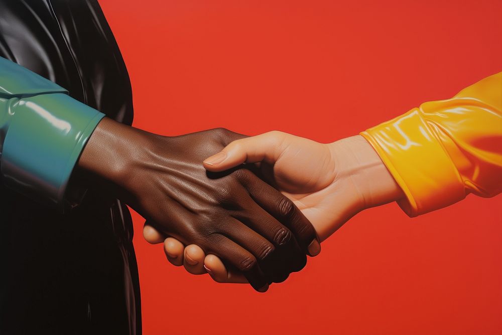 Hands holding each other handshake agreement yellow.