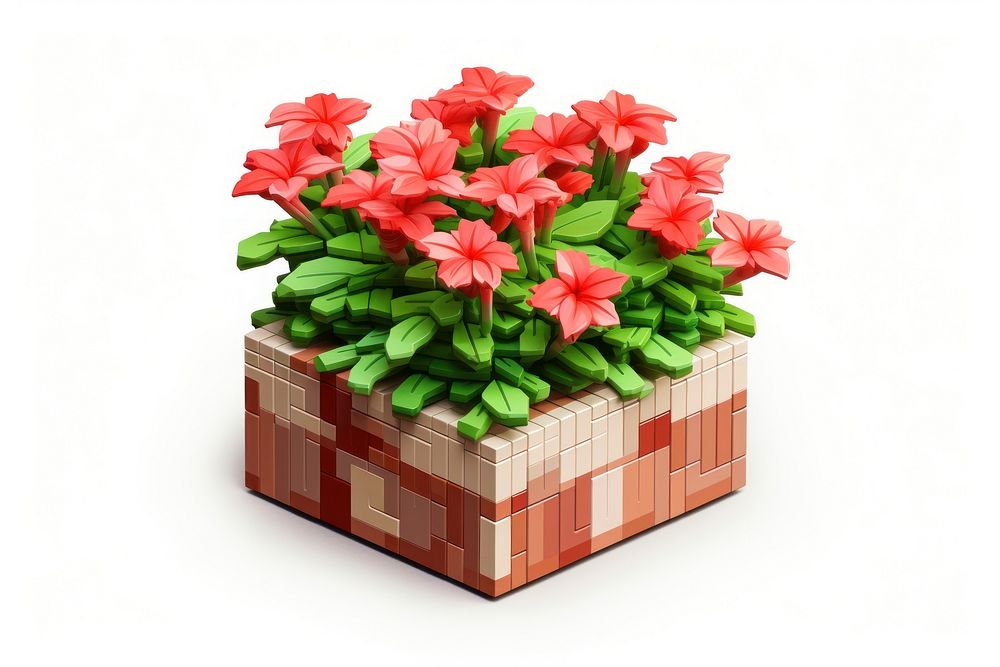 3D pixel art botanical flower plant box.