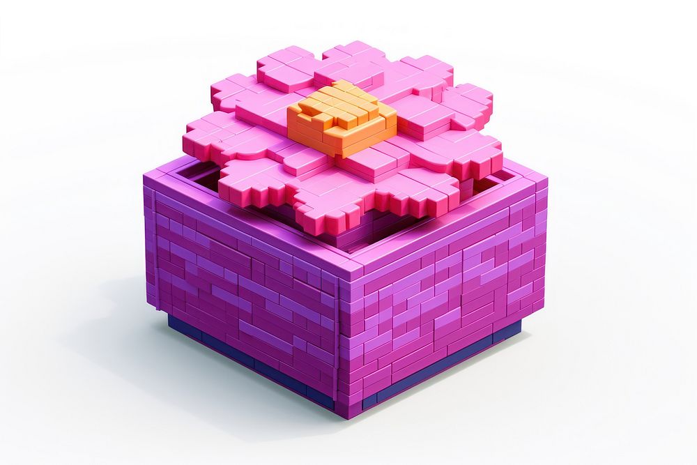 3D pixel art flower purple toy box.