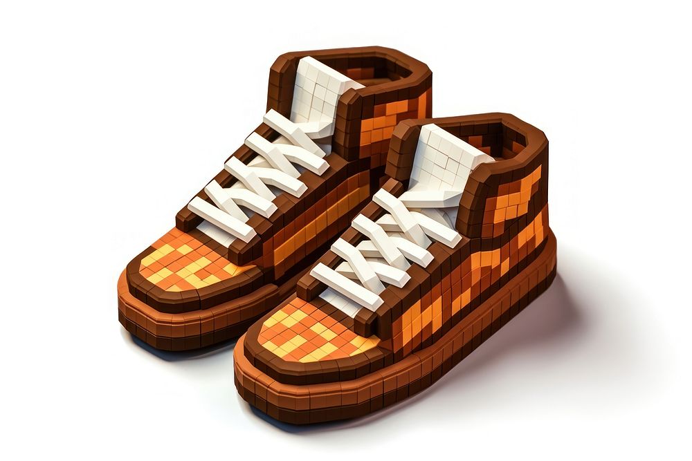 3D pixel art shoes footwear white background shoelace.