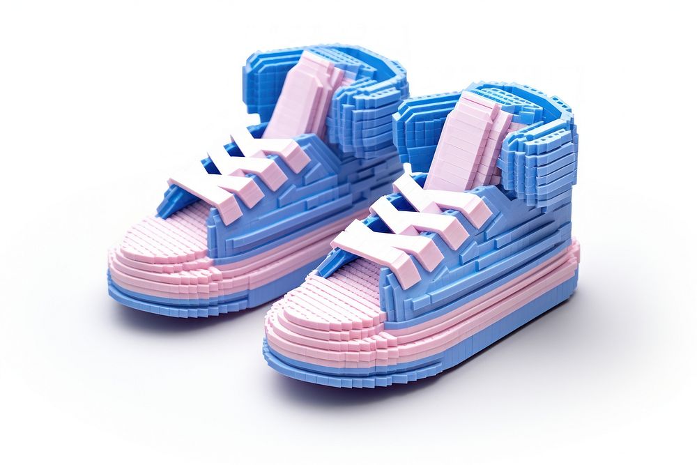 3D pixel art shoes footwear white background clothing.