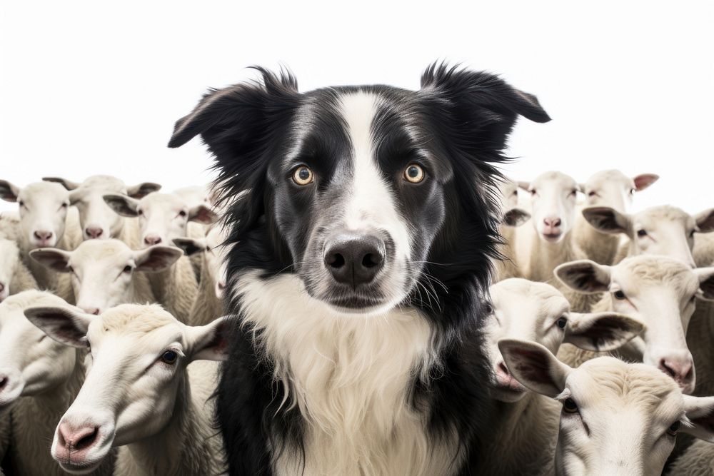 Selfie sheep herding dog livestock mammal animal.