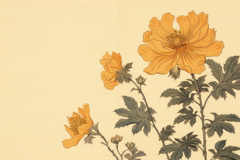 Ukiyo-e art print style yellow flower backgrounds pattern plant.