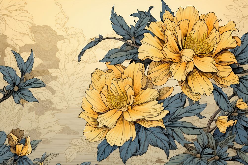 Ukiyo-e art print style yellow flower backgrounds pattern plant.