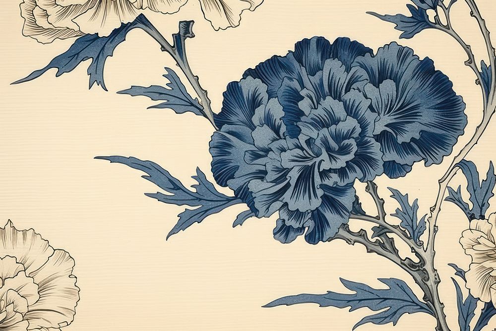 Ukiyo-e art print style blue carnation backgrounds pattern drawing.